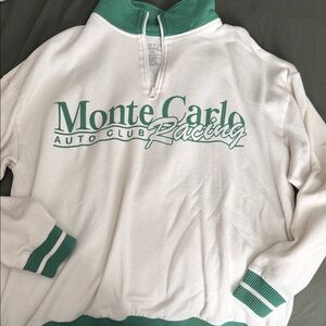 Zoe + Liv White and Green Quarter-Zip Top